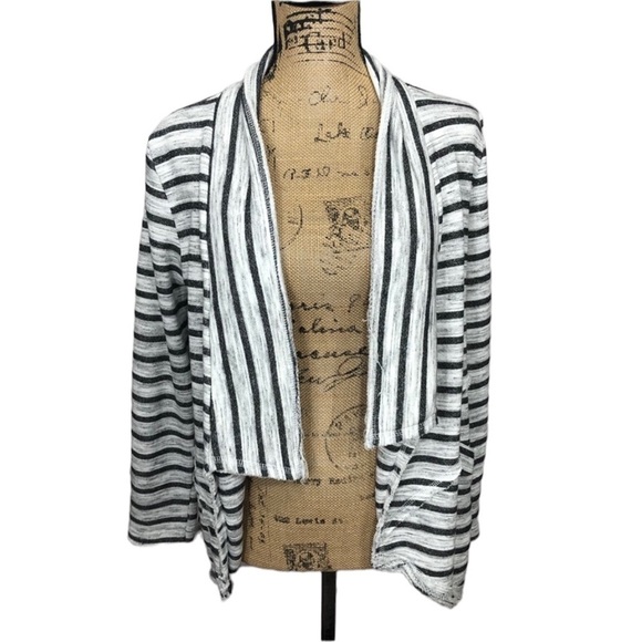 ALTAR’D State Raw Hem Striped Sweater Jacket Gray and White Size Small - Picture 2 of 10